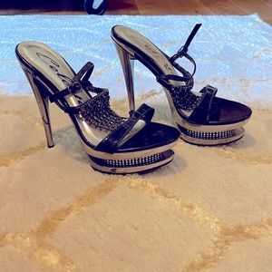 Black and silver rhinestone heels